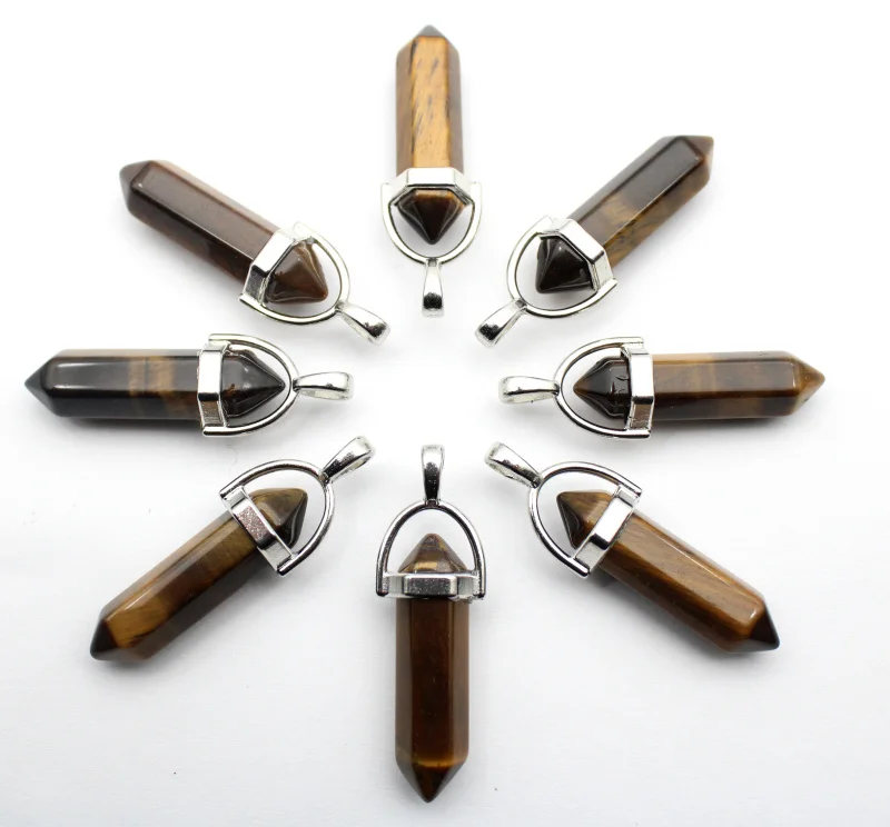 

Wholesale 15pcs/lot Natural Tiger Stone Crystal Pillar Necklace Pendant DIY Making Jewelry Charm Pendant Men Women Gifts