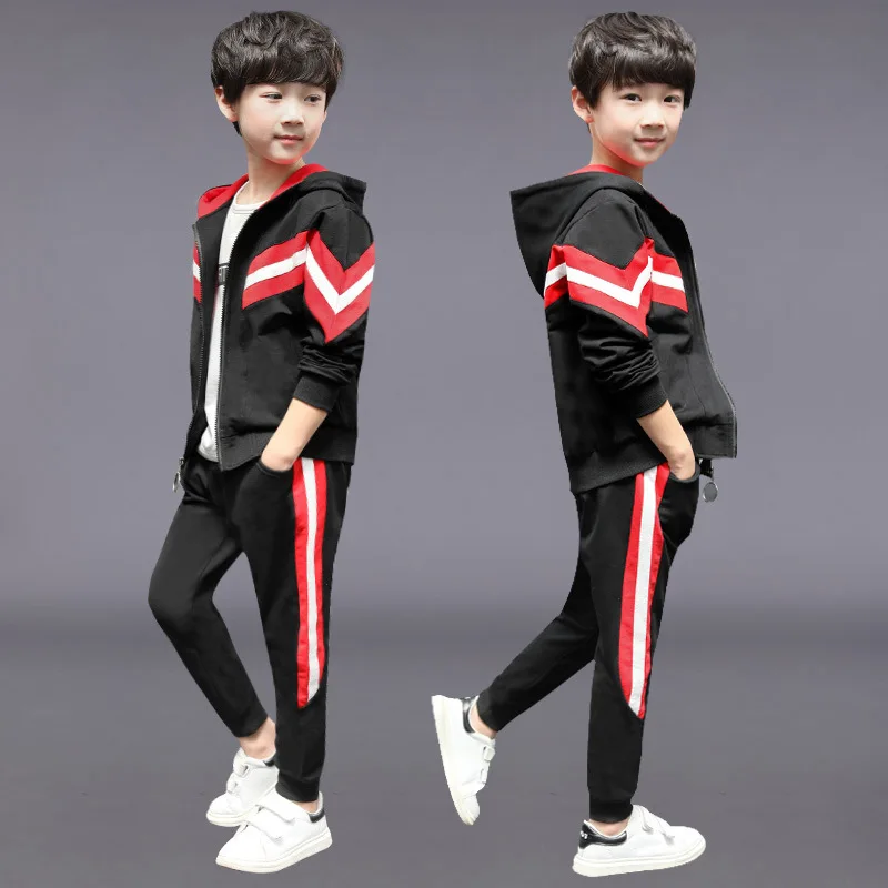 Spring Autumn Casual Teenage Boys Sport Wear 3 Piece Sets Hooded Striped Jackets+Pullovers+Sweatpants Kids Tracksuit 4-15T | Детская