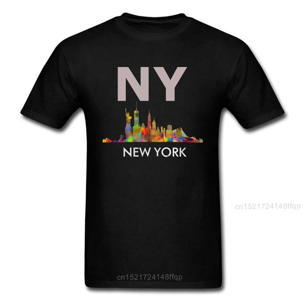 Акварельная черная футболка New York City Skyline 2018 модная Мужская хлопковая с коротким
