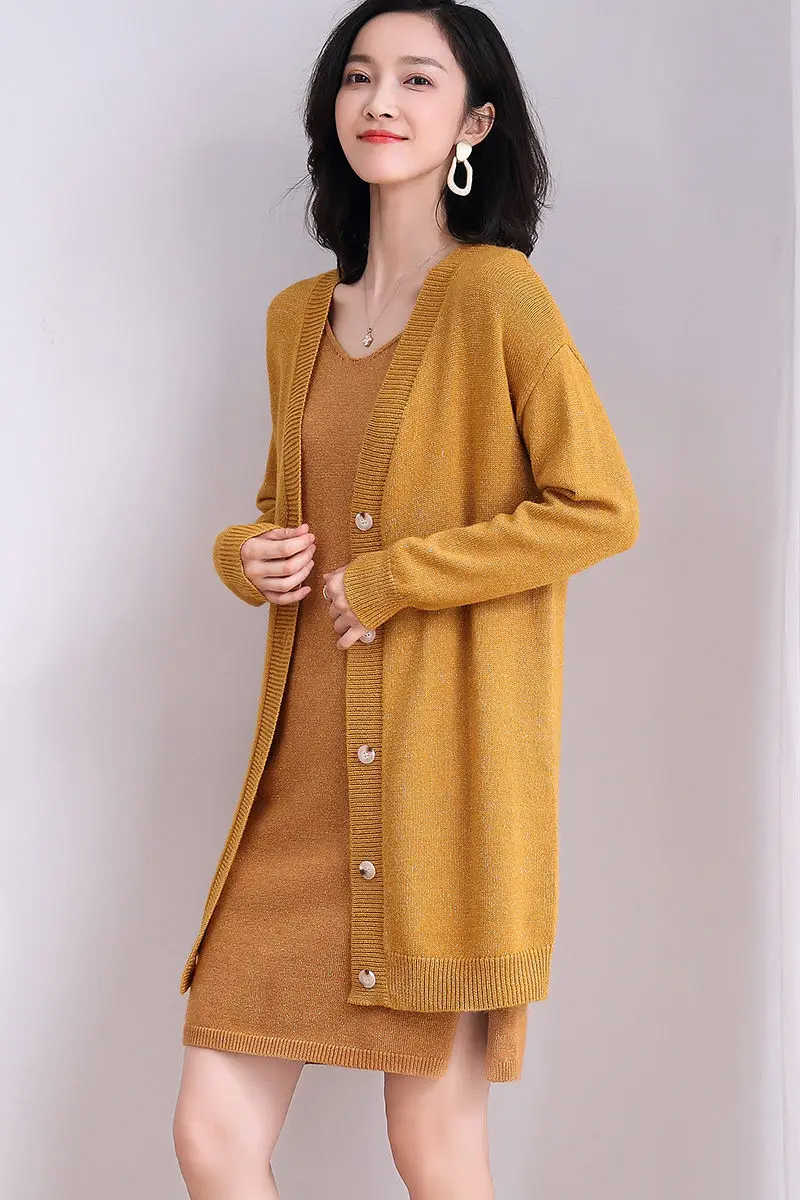 

Solid Color Knit Cardigan Female Korean 2020 New Loose Long Sweater Women Jacket Wild Knit Top Single Breasted Shirt Blusa r339