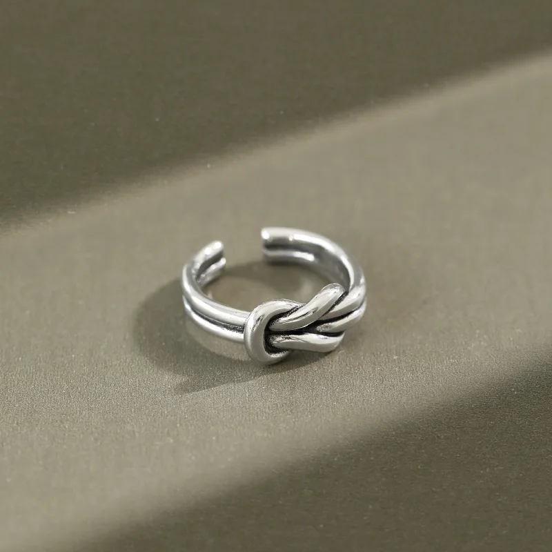 Кольцо женское Двухслойное из серебра 925 пробы с узлом|knot ring|open ringrings for women |