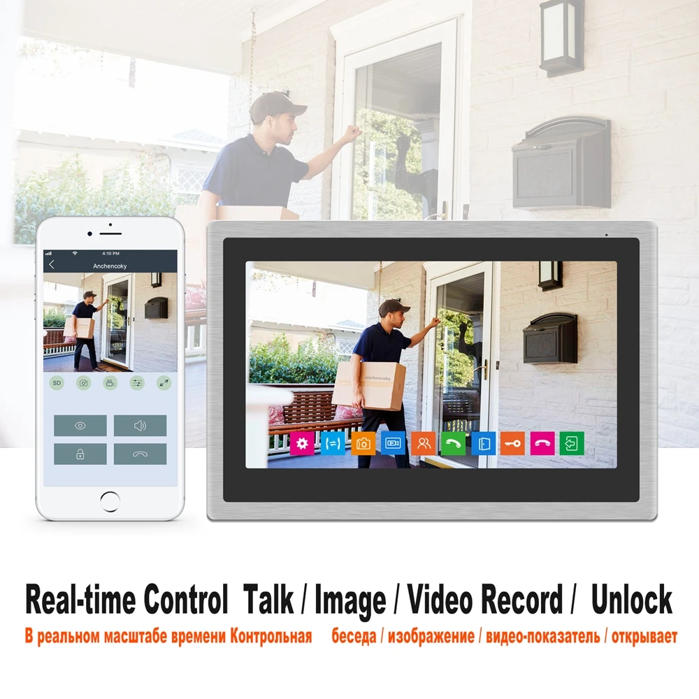Анкоки WiFi видео дверной звонок 10 дюймов IP домофон с 1080P и 3 камеры вспомогательный