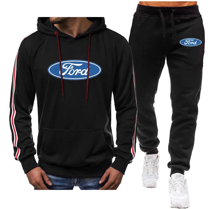 

Spring autumn cotton trend Men's hoodie suit Ford car logo print Hip hop street Casual fashion 2-piece set H