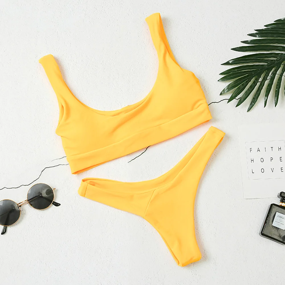 Женский купальник Танкини однотонный пуш ап купальный костюм в бразильском