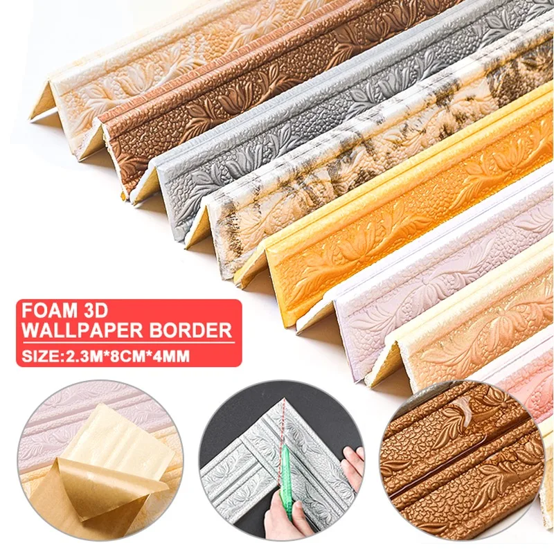 3D Foam Wall Edge Strip Stickers Self-Adhesive Waterproof Baseboard Corner Waist Line Sticker Trim Skirting Wallpaper | Дом и сад