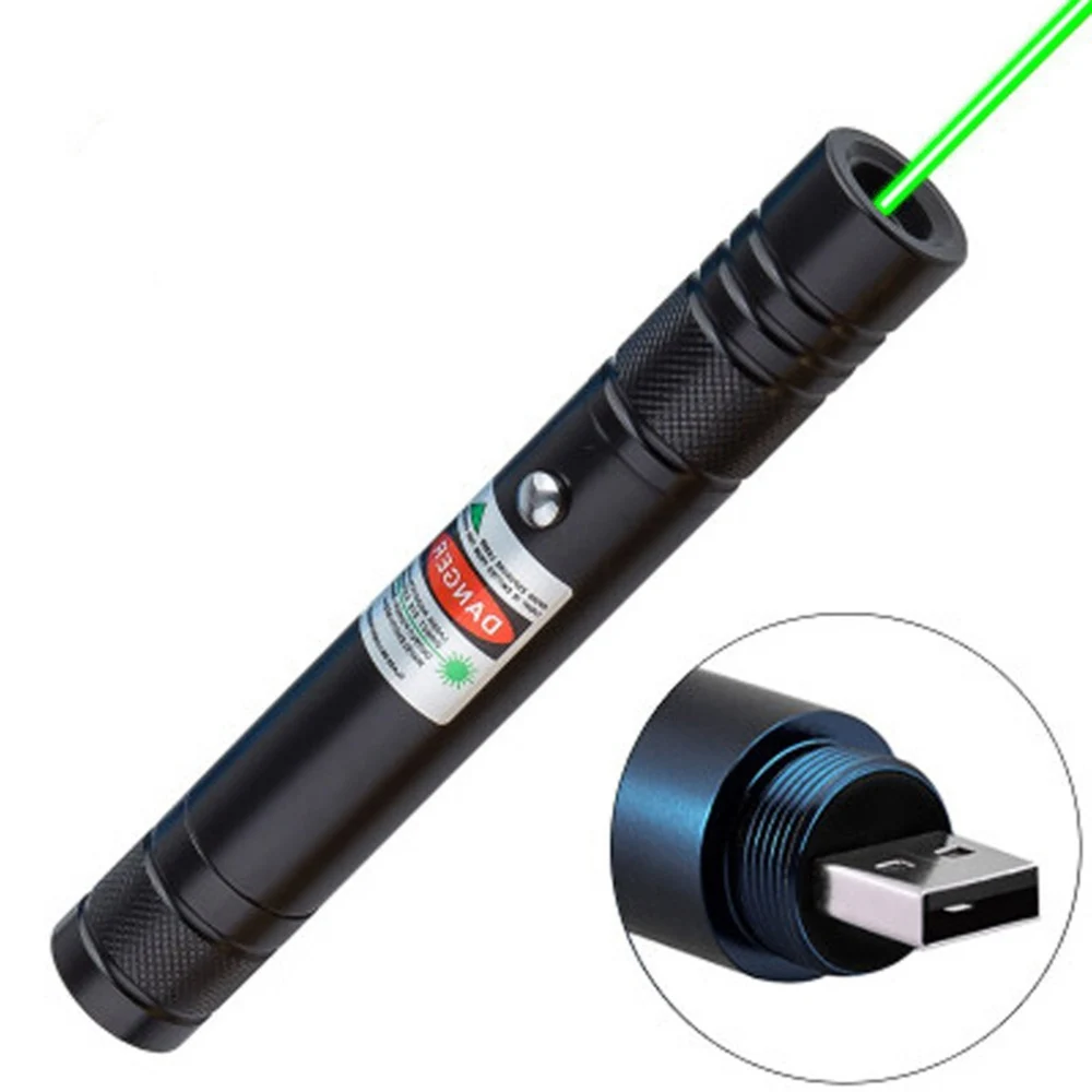 Зеленая лазерная указка с USB мощная Встроенная батарея 10000 м 5 мВт регулируемый