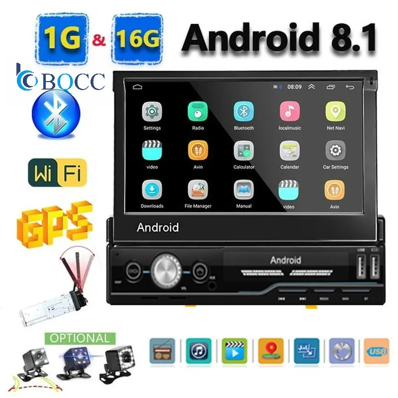 Выдвижной сенсорный экран 7 дюймов Android 8 1 HD 1080P Авторадио + Wi Fi Бесплатный GPS офлайн