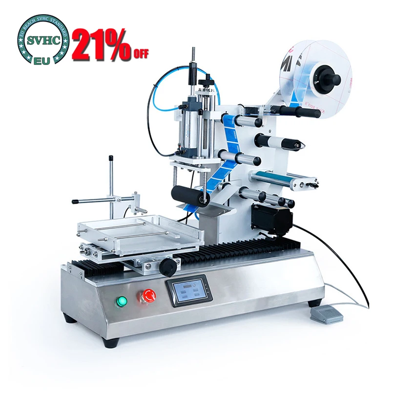 

ZS-TB180 полуавтоматическая настольная Этикетировочная машина этикетировочная машинка для круглых бутылок, наклейка квадратной торговой мар...