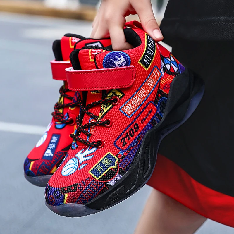 Детская обувь кроссовки для мальчиков Баскетбольная спортивные ботинки большие