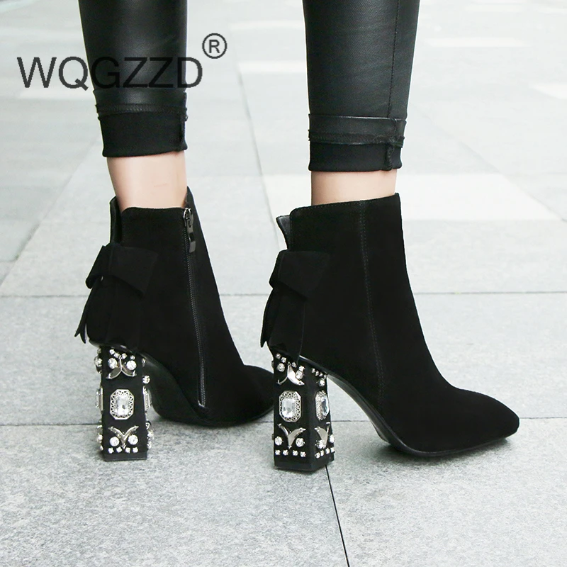 Роскошные Брендовые ботильоны женская зимняя обувь из коровьей замши челси на