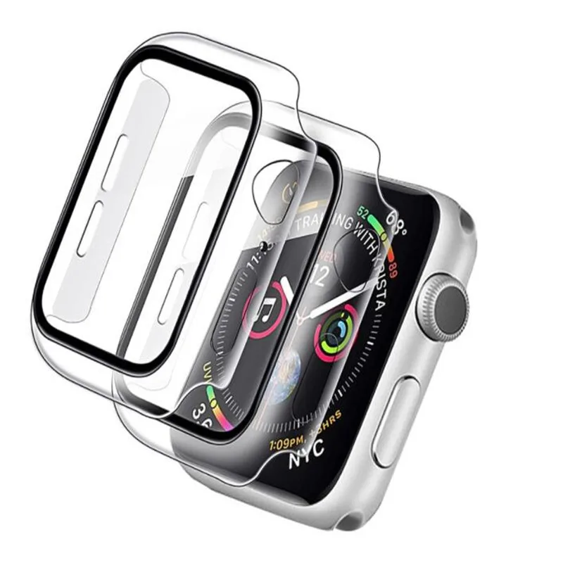 Funda de 100 piezas para Apple Watch SE 6 5 4 40MM 44MM 38MM 42MM PC, marco de parachoques con funda de vidrio + pel&iacute;cula protectora de vidrio-2