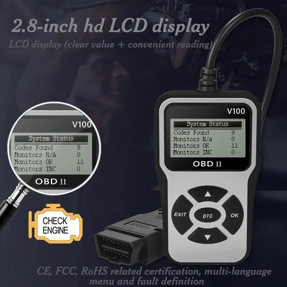 

V100 Obd2 Car Diagnostic Tool OBD 2 Automotive Scanner Engine Analyzer Tool Code Reader Obdii Scan Tool