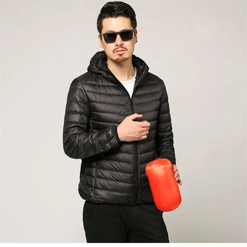Hooded black Multi-color Winter Fashion Brand Ultralight Duck Down Jacket Men Hooded Streetwear Light Feather Waterproof Warm Coat 4XL - Цвет: Hooded black