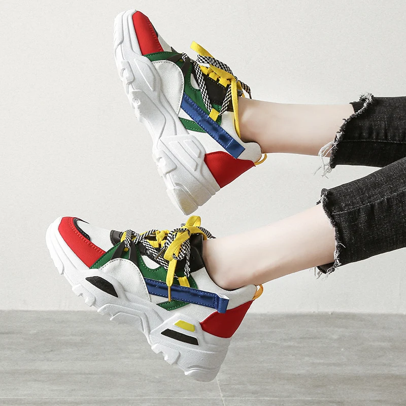 

Fashion Sneaker The New Web Celebrity Chunky lace-up Platform Leisure Sports Mixed Colors Student Women Shoes
