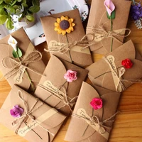 10pcs retro diy kraft paper invitation greeting card with envelope handmade dry flower wedding party invitation envelopes