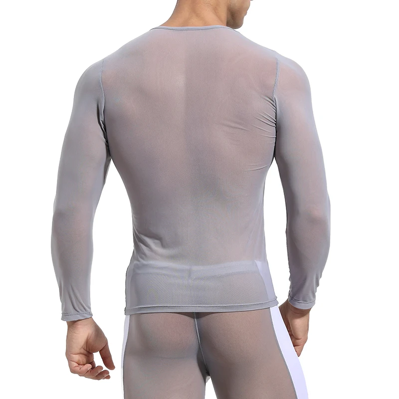 Мужская сетчатая прозрачная рубашка пикантная одежда с длинным рукавом для