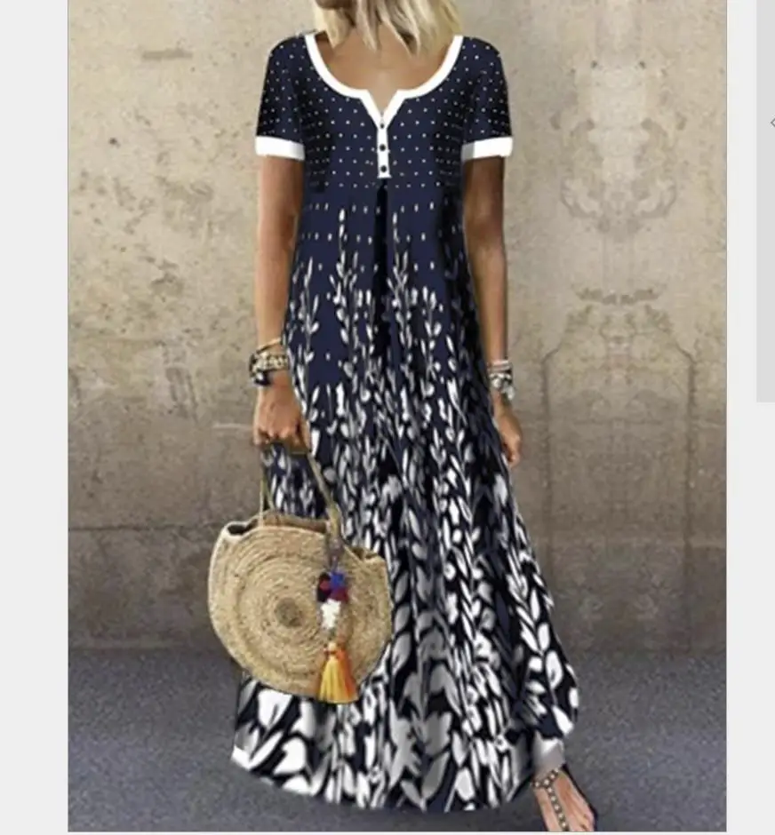 

Sundress Women Summer Dress Fad Printing Sexy Dress Midi Plus Size Casual Loose Short Sleeve printed Long Maxi Dress