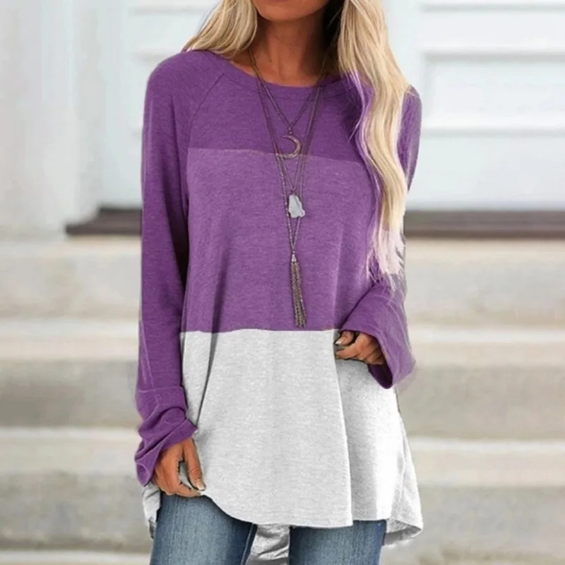 

Women Patcwork Chiffon Shirt Women's Long Sleeve Loose Casual Shirts O-Neck Cotton Top Shirt Female Clothings S-5XL 2021 Blusas
