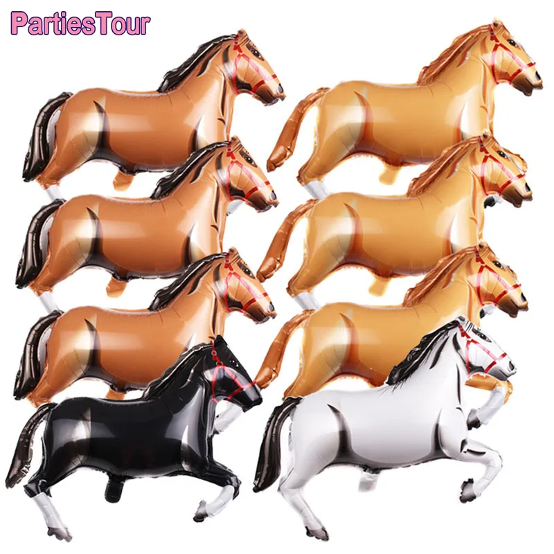 

8pcs 32inch Huge Horse Balloon Tan Black White Horse Helium Balloons Cowboy Birthday Baby Shower Farm Animal Party Decorations