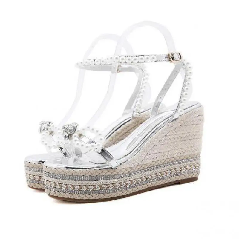 

2021 Summer New Silver Wedges Heel Sandals Open Toe Gold Sandals Women