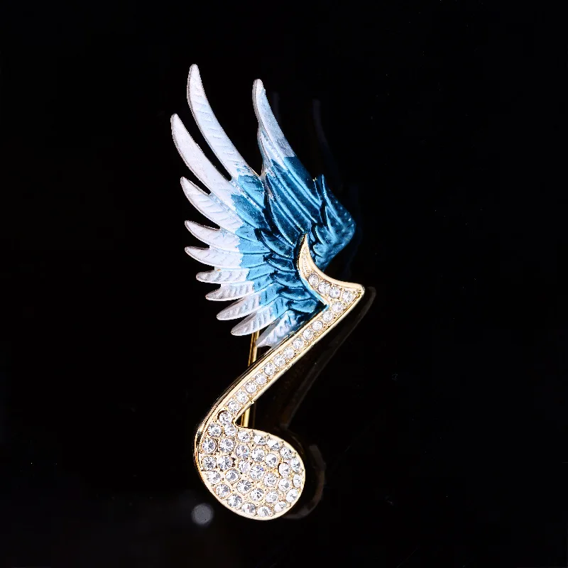 

Fashion blue wing musical notes zircon rhinestone brooch creative temperament personality clothing accessories unisex pin brooch