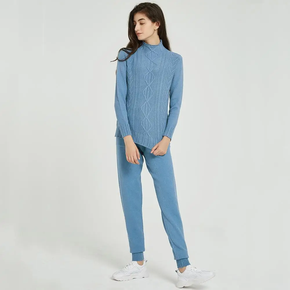 Wixra женский свитер костюмы и комплект Повседневный с высоким воротом штаны 2