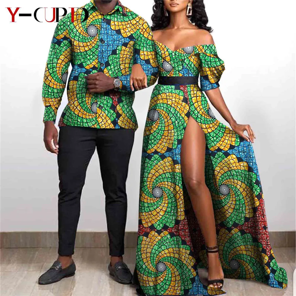 african couple outfits African Clothes for Couples Sexy Women Ankara Print Maxi Long Dresses Match Men Outfit Party Shirts Top and Pants Sets Y21C001 african gowns