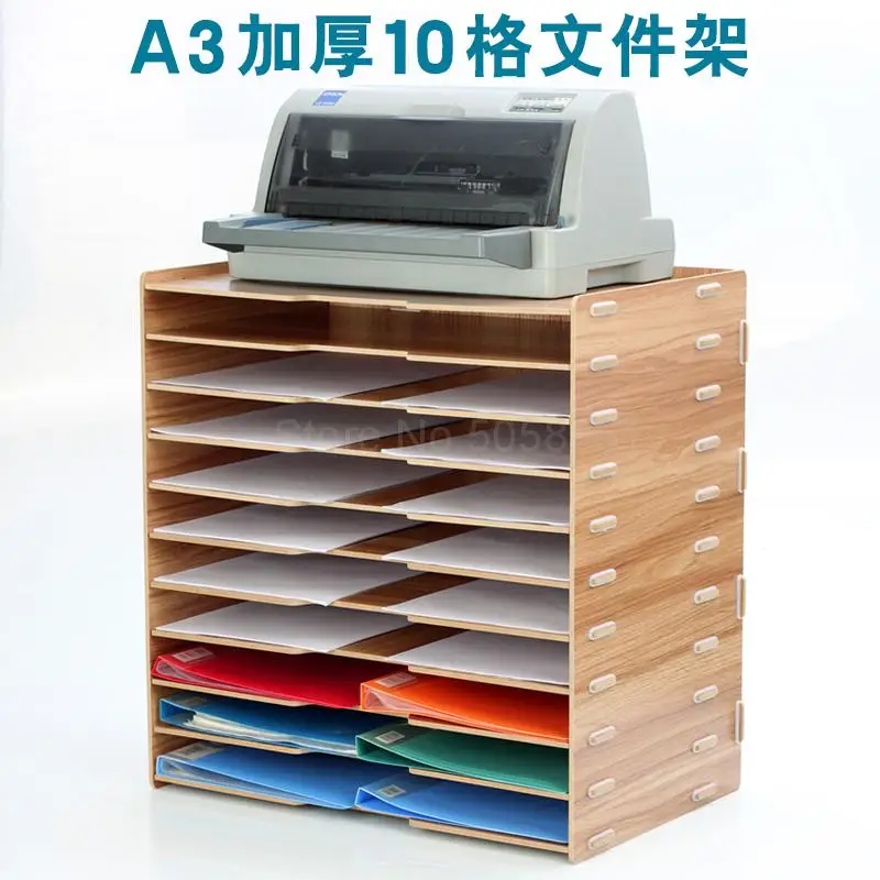 Wooden A3 multi-layer file holder Office A4 paper information frame printer storage folder data rack | Дом и сад