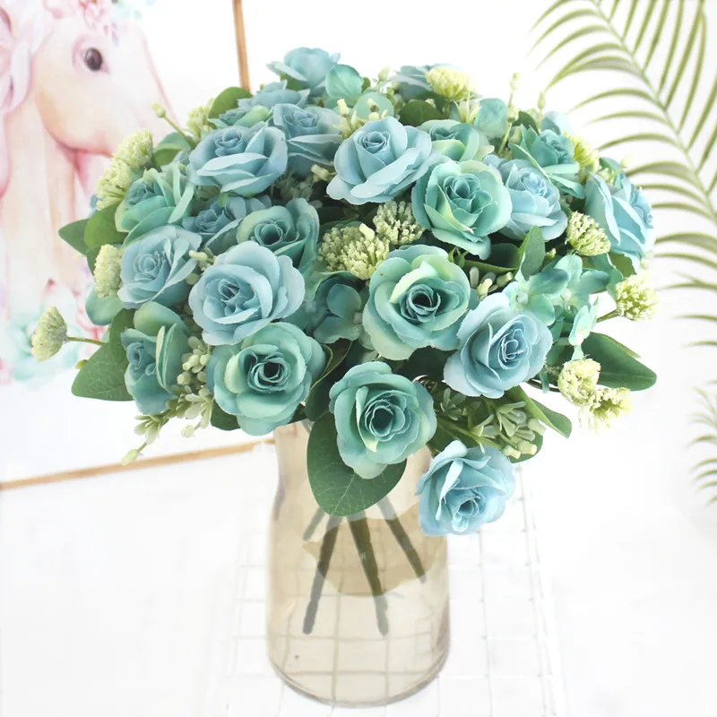 Искусственные розы белые шелковые пионы высокое качество небесно-голубая