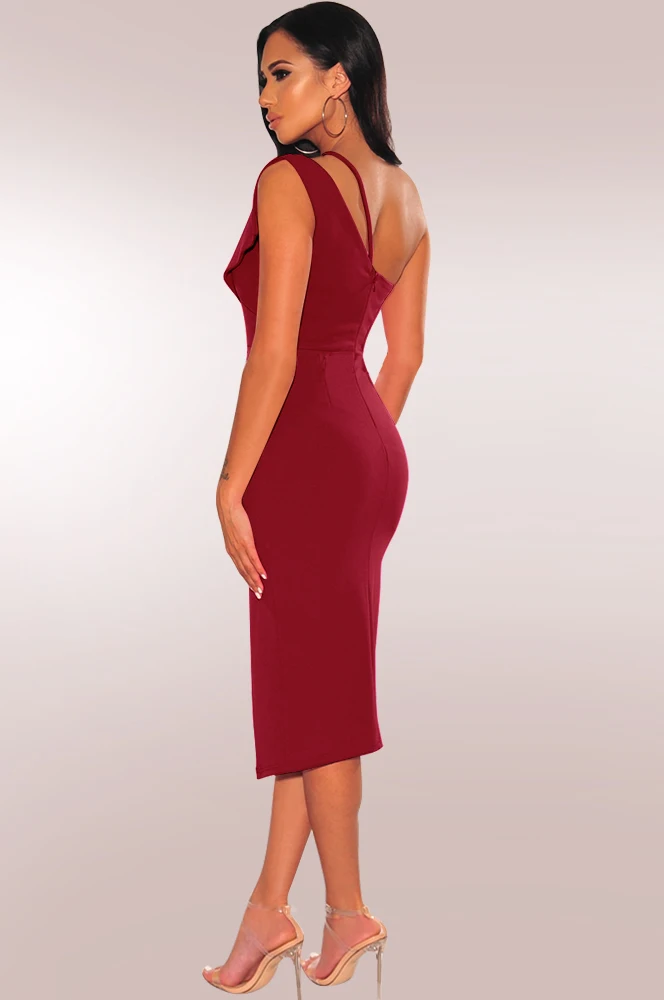

White Sexy Lady One Shoulder Backless Elastics Bandage Bodycon Dress Knee Length Party Dress Split Red Fashion