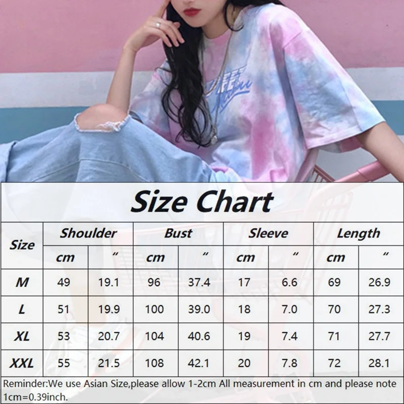 

Summer New Woman T-shirt Trendy Hip-Hop Tie Dye Loose Casual Student Short Sleeved Women T-shirt Harajuku Korean Streetwear Tops