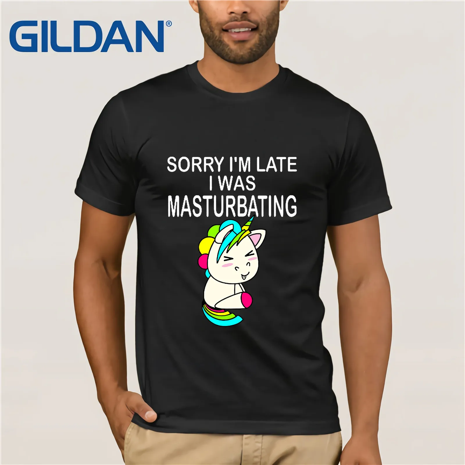 Футболка с единорогом и надписью Sorry I'm Late I Was magasting Мужская футболка коротким