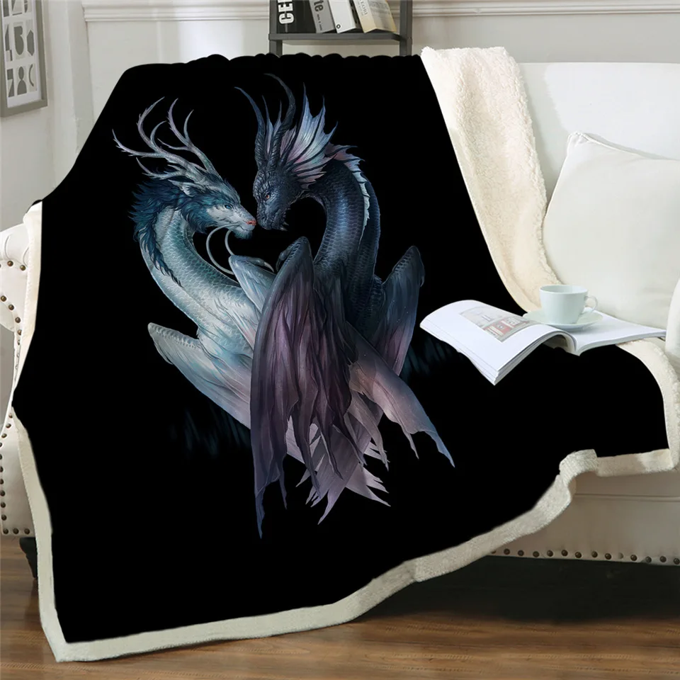 Yin и Yang драконы черный от JoJoesArt бархатное плюшевое одеяло на кровать 3D набивное пледы одеяло животных постельные принадлежности cobertor