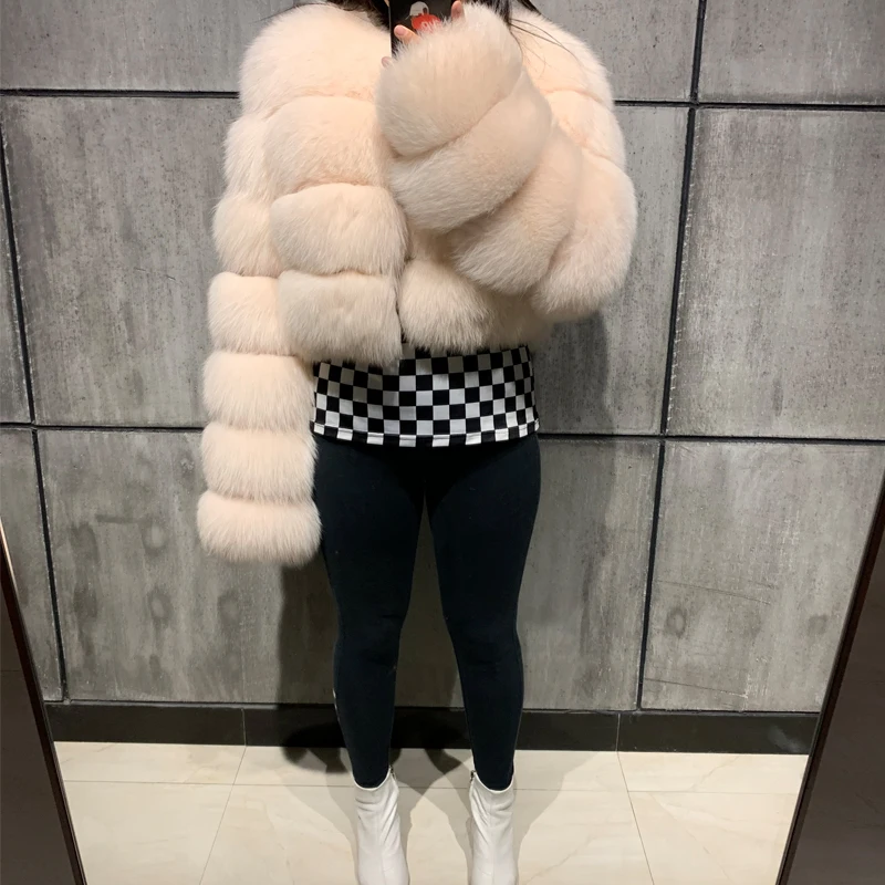 

ladies natural women real fox fur long sleeve jacket