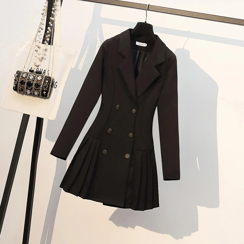 Женское двубортное плиссированное платье-пиджак черное/красное элегантное