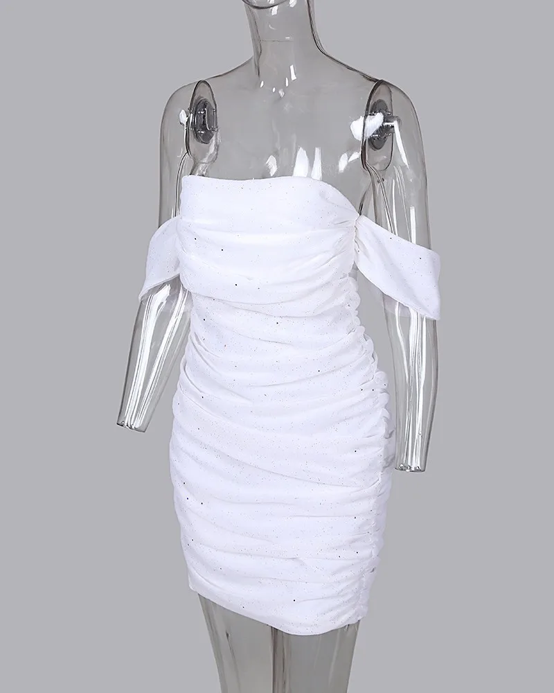 Сексуальное платье с блестками плиссированное мини-платье открытыми плечами |