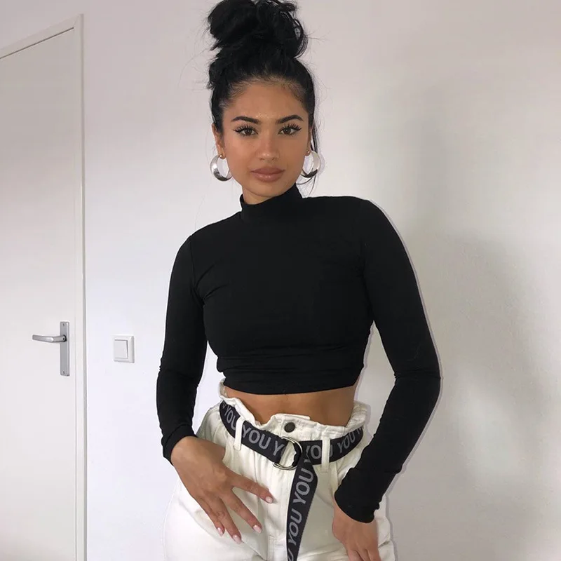 

Women Sexy Harajuku Open Back T-shirt Long Sleeve Top Cropped Summer Tops White clothes shirt vintage tshirt tee dropshipping