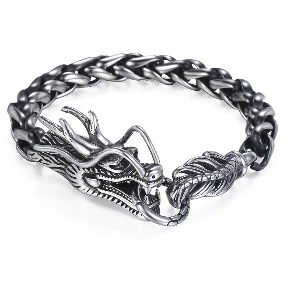 

9mm Wide Animal Dragon Head Bracelet Braid Wheat Chain Link 316L Stainless Steel Bracelet for Men Boy Fashion Punk Jewelry HB450