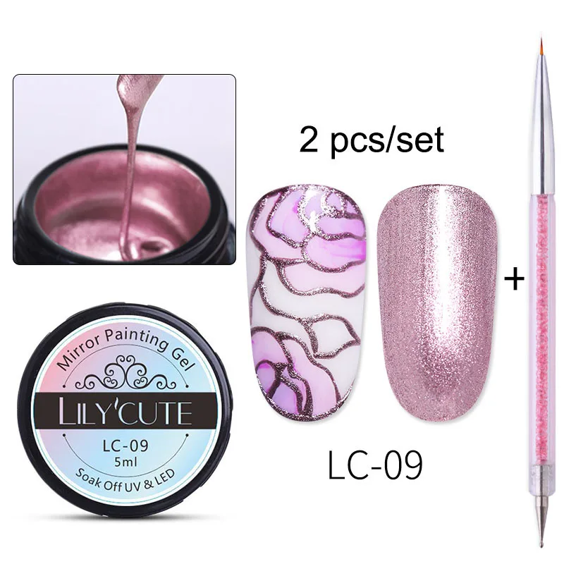 2cps paint LC-09 LILYCUTE металлическое зеркало набор гель-лаков для ногтей металлическое зеркало Гель-лак для живописи Нейл-арт Рисование длительное впитывание УФ-гель - Цвет: 2cps paint LC-09