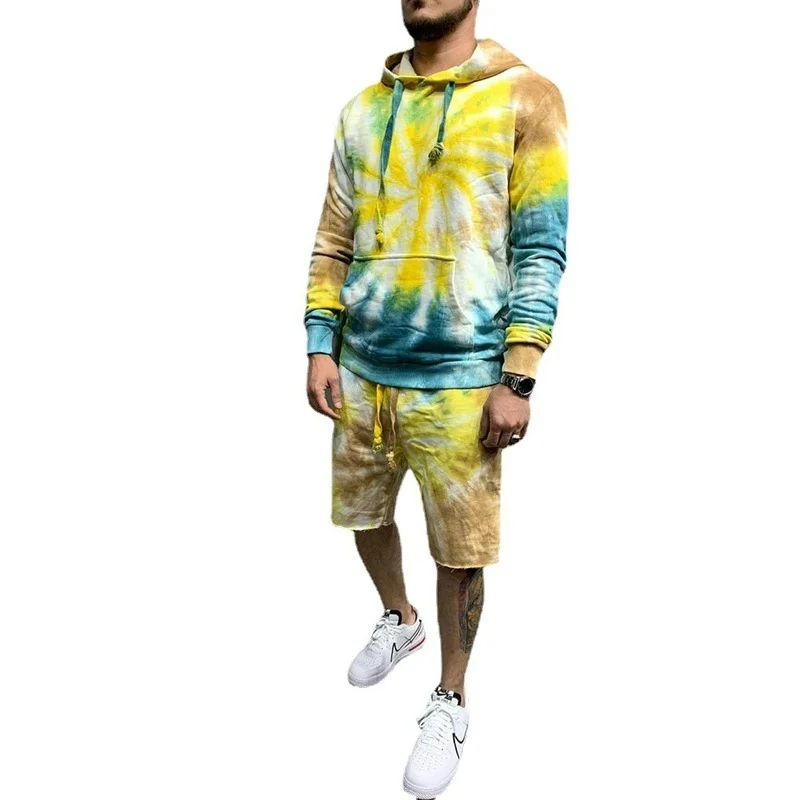 

Mens Clothing 2021 European American Trend Men's Suit Summer Shorts Hooded Pullover Sports Long-sleeved Casual Suit