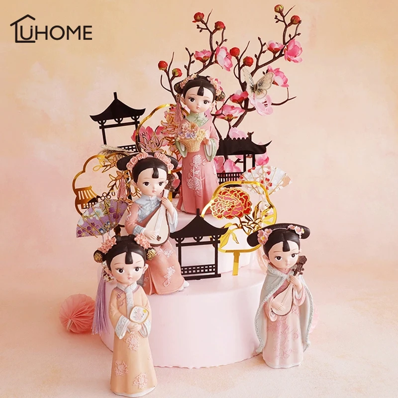 

Retro Chinese Palace Princess Cake Topper Pretty Girl Birthday Kids Favor Cake Decoration Cupcake Topper for Dessert Table Decor
