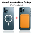 Магнитный чехол и кожаный держатель для карт для iPhone 13 Pro Max, Apple 12 mini 11, Беспроводная зарядка, защитная задняя крышка
