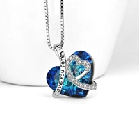 simple creative blue heart shape pendant necklace jewelry accessories