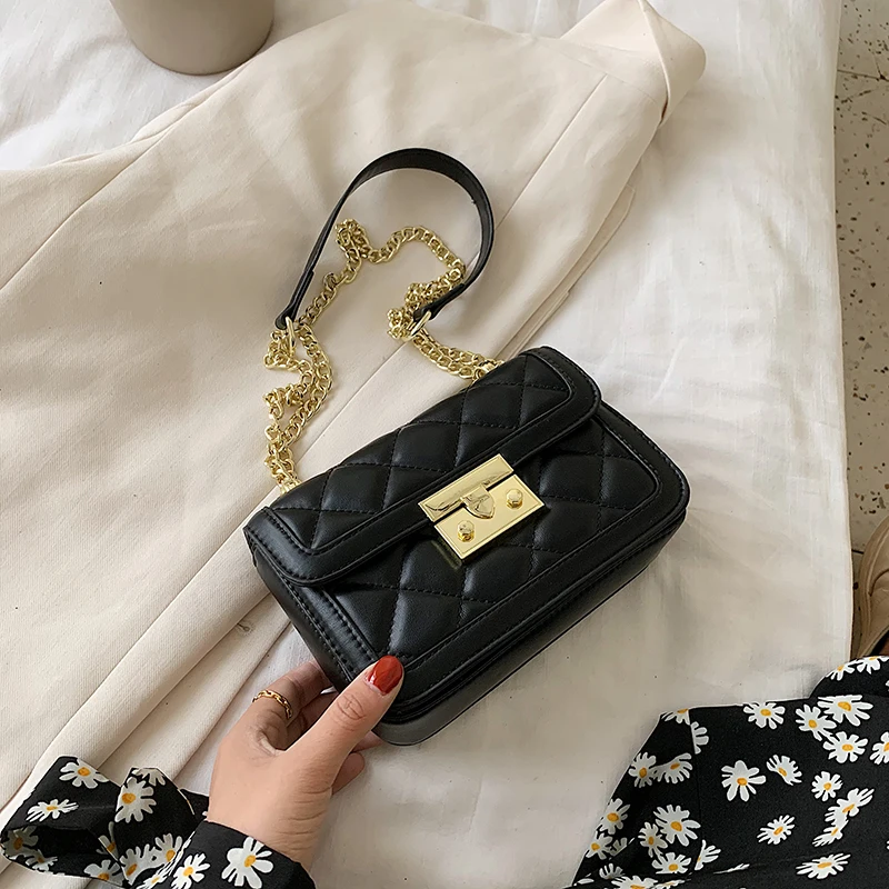 

2021 New Woman Shoulder Bag High Quality PU Chain Diagonal Small Bag Luxury Designer Handbag Underarm Bag 2021 Summer Female Bag