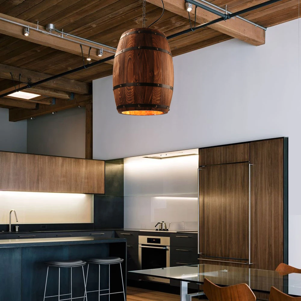 

American country natural wood Wine barrel E27 hanging Fixture living room dining room restaurant hotel room cafe kitchen lights
