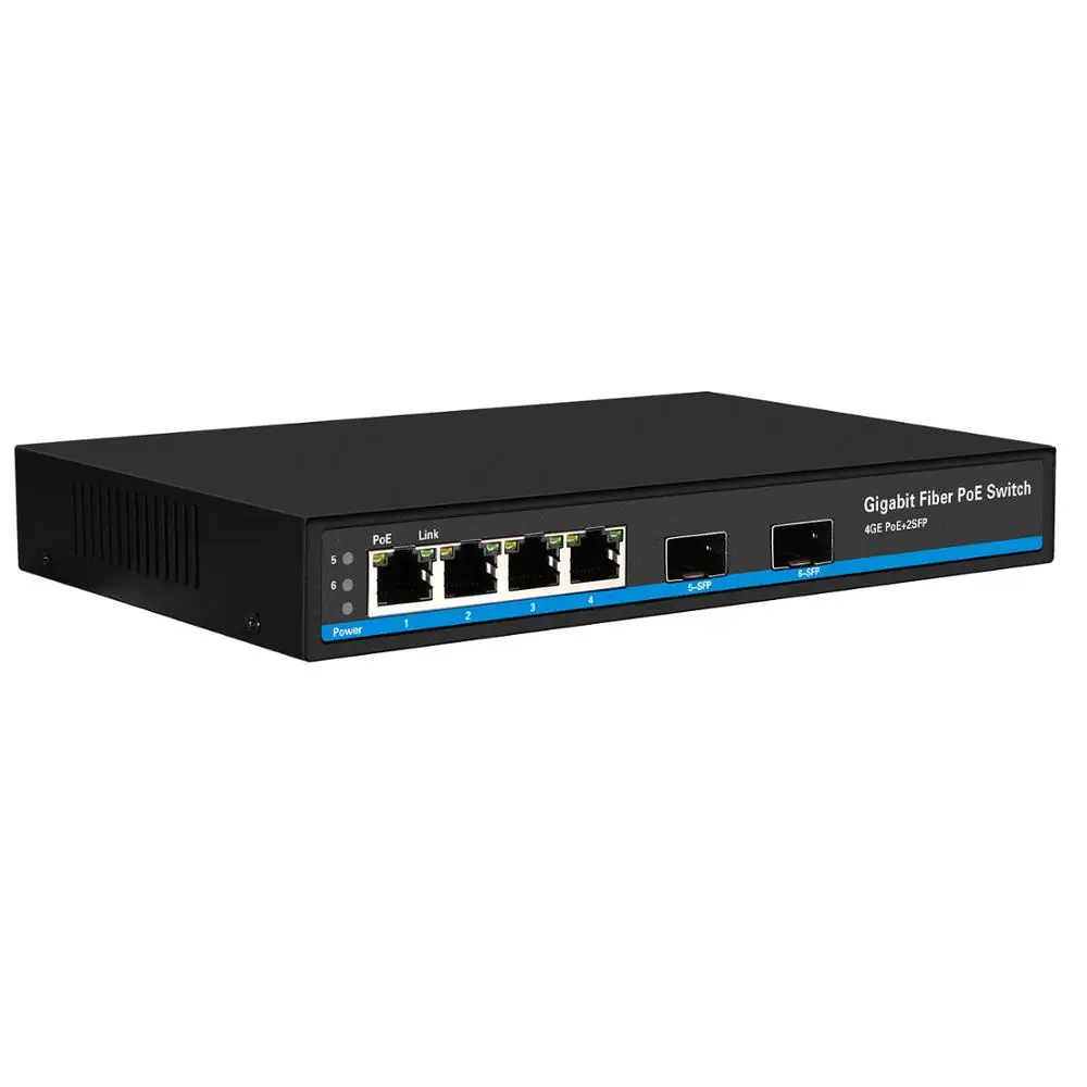 CE/FCC Сертифицированный 4 порта POE коммутатор с 2 портами giga Оптическое волокно SFP