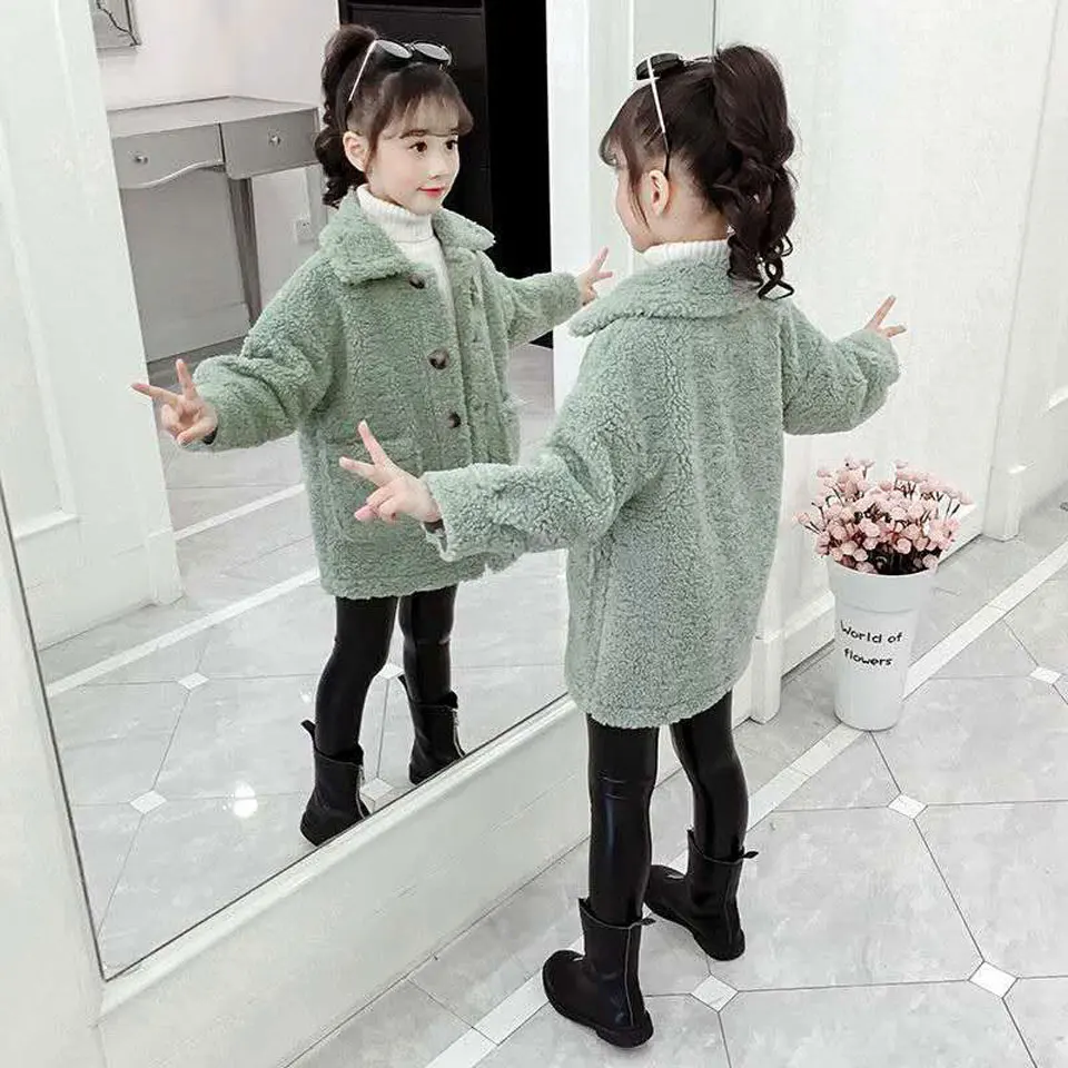 

New Arrivals 2020 Kids Fur Fur Coat Autumn Winter Girl Clothing Fashion Causal Girls Outerwear 2 Colors For 3-12 Yrs Warm Coats