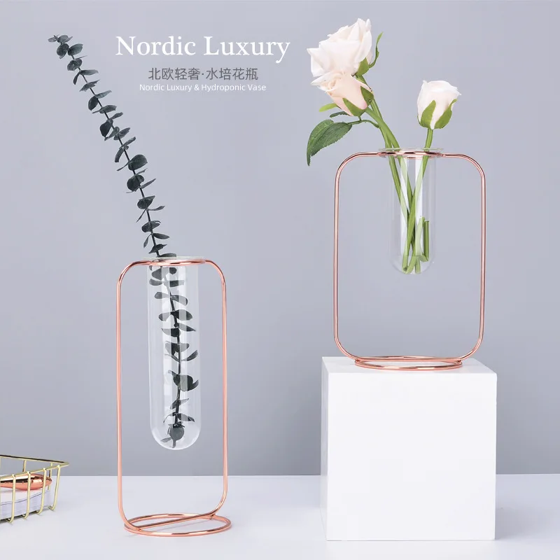 Элегантный стеклянный цветочный горшок железная ваза розовое золото тестовая