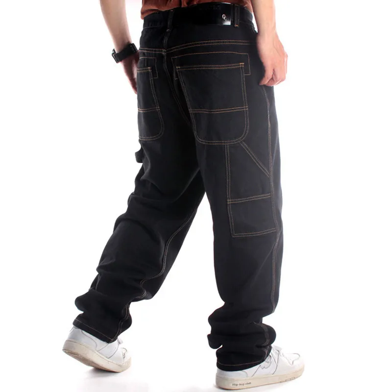 Unisex Punk Rock Hiphop Straight Baggy Jeans Skateboard Street Dance Denim Pant Overalls Classic Blue Black Motorcycle Trouser