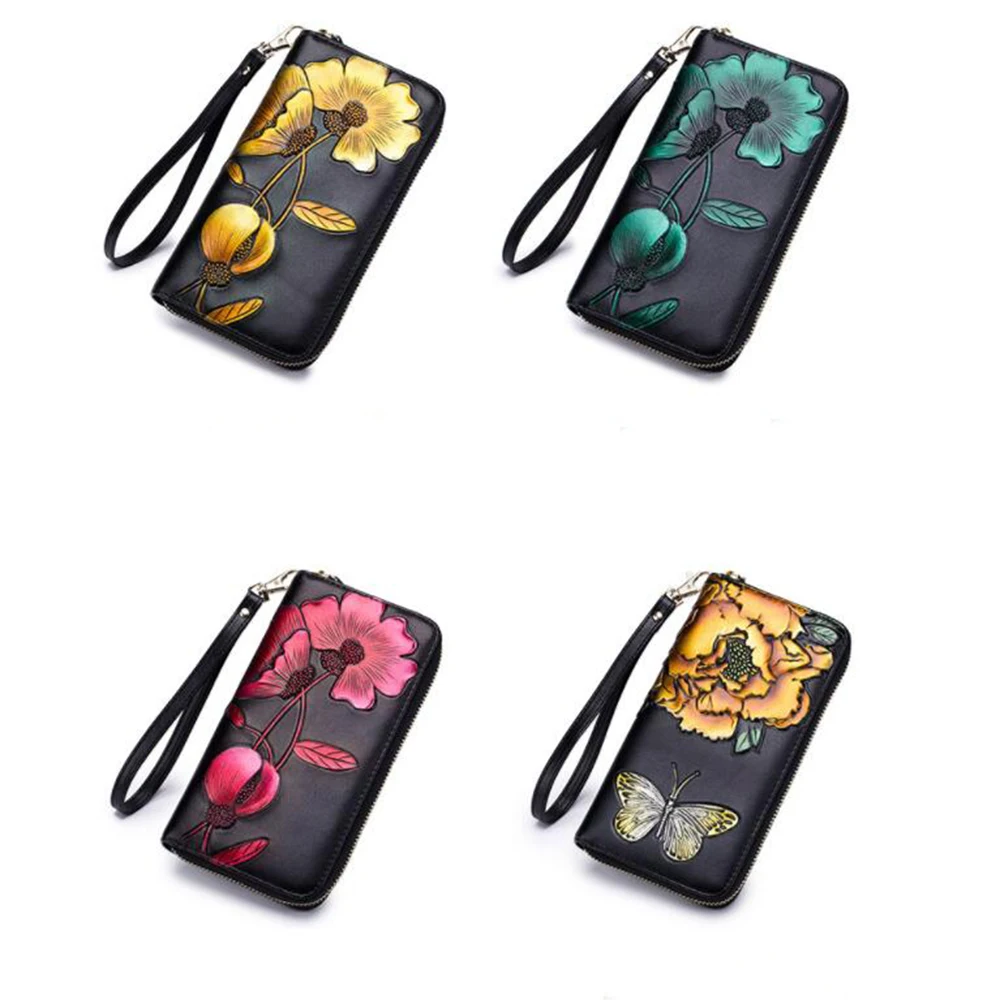 

Rfid Women Genuine PU Leather Long Wallet Fashion Flower Carteira Lady Clutch Money Bag Coin Purse Girls Wallet Gift
